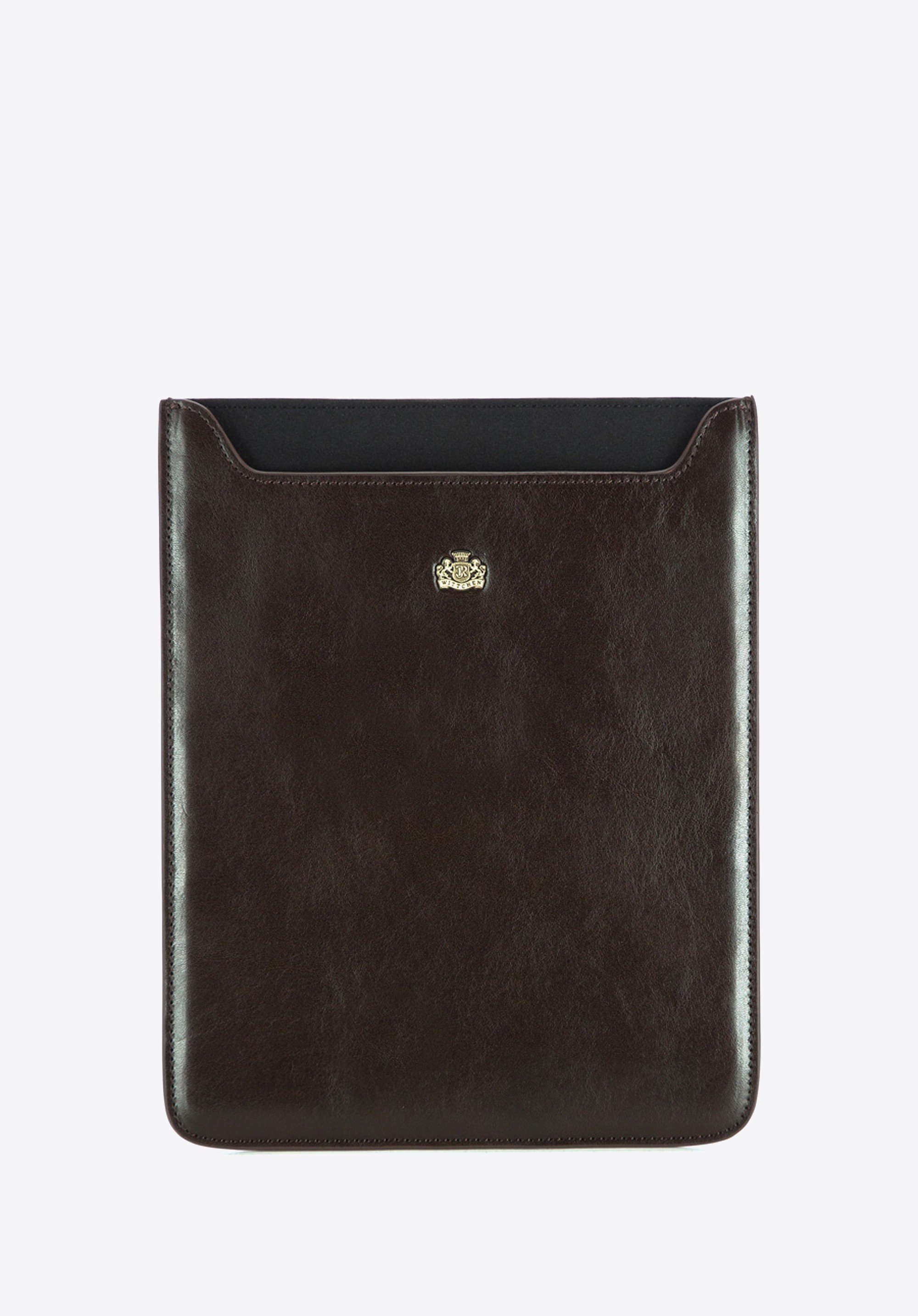 Etui na tablet skórzane z herbem ciemny brąz
