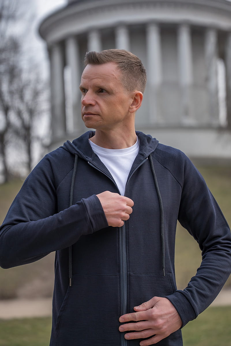 Bluza dresowa z wełny merino Super 120’s, French Terry + WR, granatowa