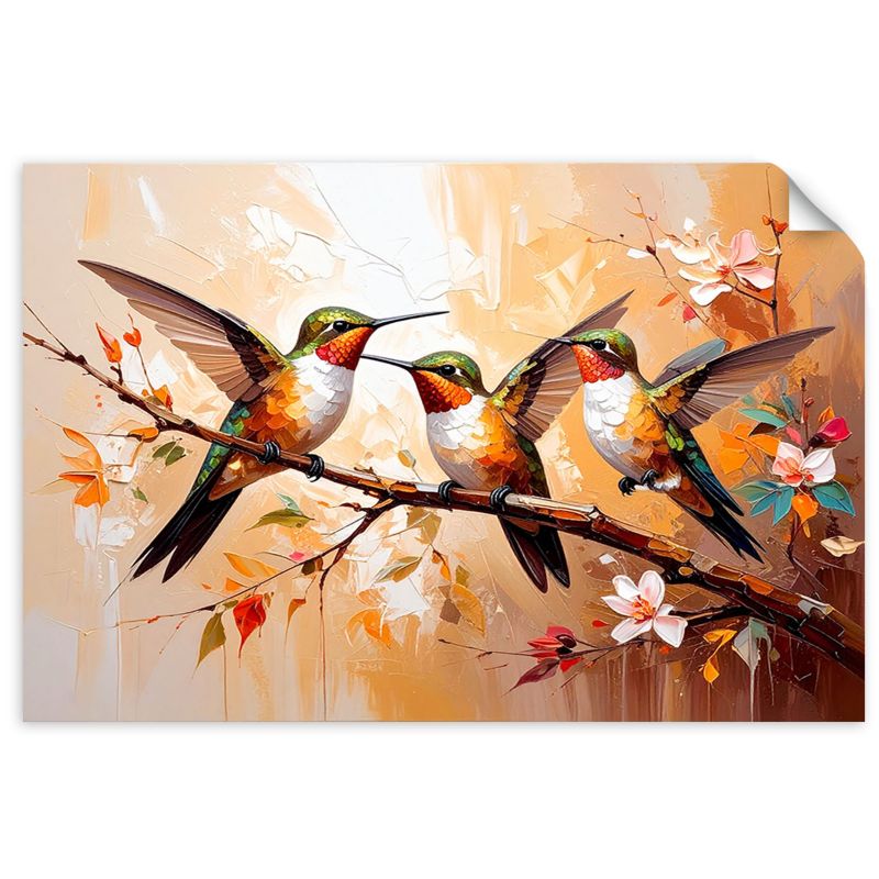Naklejki samoprzylepne do salonu sypialni Feeby Kolorowe Kolibry Ptaki na beżowym tle 100x70cm 1szt