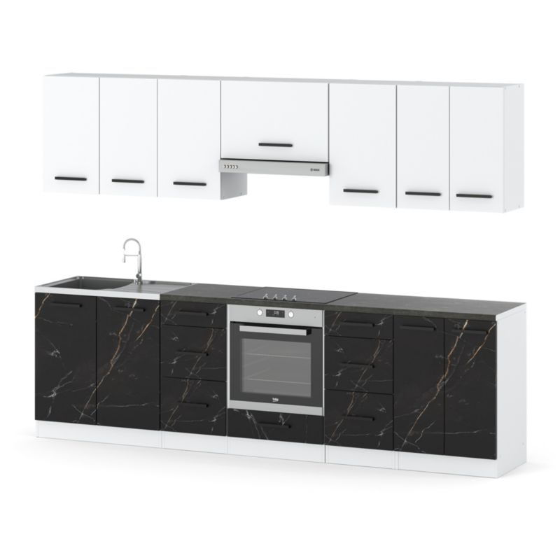 Zestaw Kuchenny Hurtownia-Mebli Z Blatem Kuchnia Roma 280cm Biały Mat Biały Mat/San Sebastian 280x47x145 cm 1szt.
