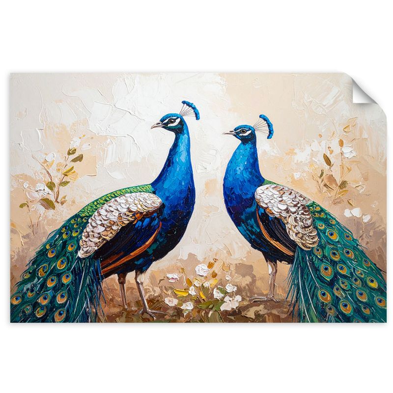 Plakaty samoprzylepne do salonu sypialni Feeby Kolorowe Pawie Ptaki Natura 100x70cm 1szt