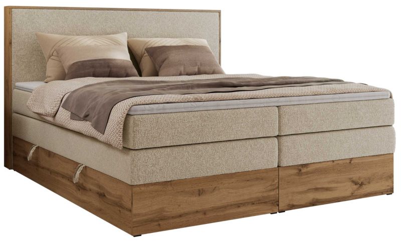 Łóżko kontynentalne MKS Meble WOOD CLASSIC KING 200x200 H3 kremowy struktura 1 szt.