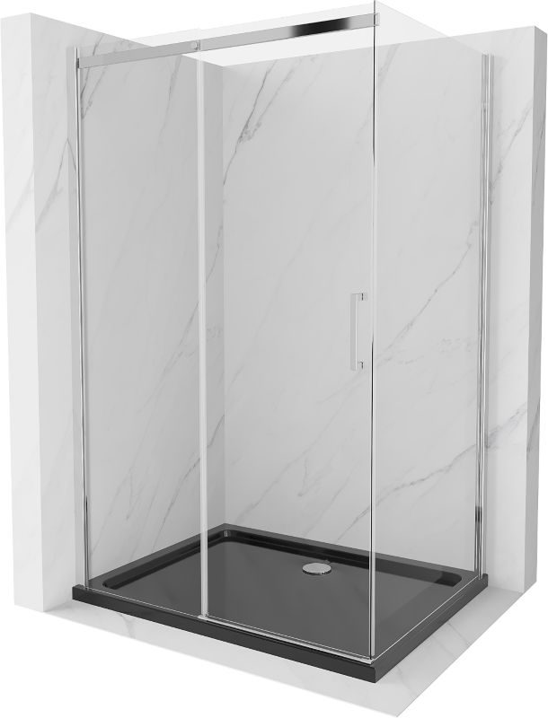 Kabina prysznicowa Mexen Omega rozsuwana 100 x 90 cm transparent chrom + brodzik Flat czarny