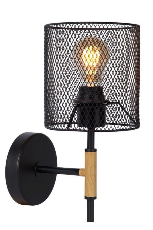 Kinkiet ścienny Lucide Baskett czarny-jasne drewno 1 x E27 x 40W IP20 wym: 32 x 15 x 20 cm - 1 szt.