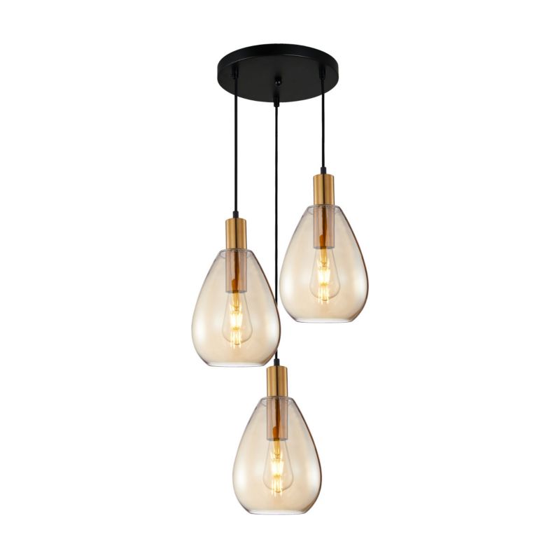 Lampa wisząca Italux Zulo 8283 mosiądz-bursztynowy-czarna nowoczesna 3xE27 x 1 szt.