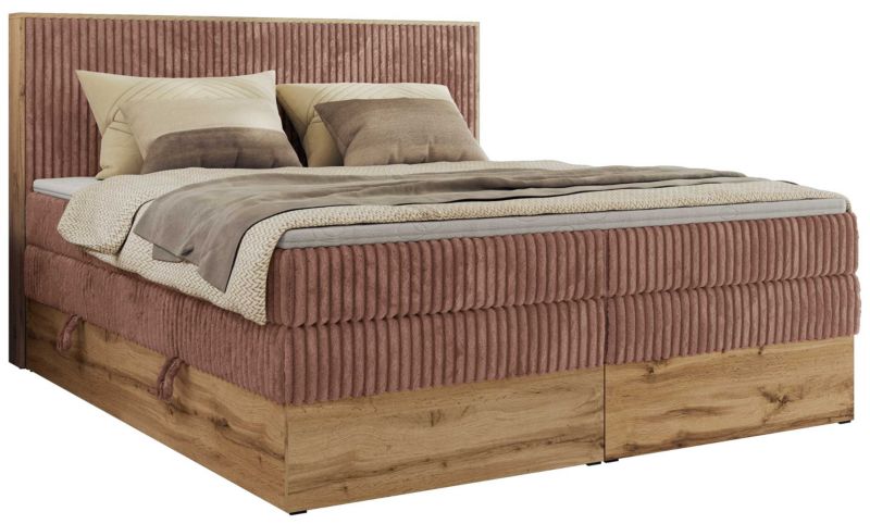 Łóżko kontynentalne MKS Meble WOOD CLASSIC KING 180x200 H3 różowy sztruks 1 szt.