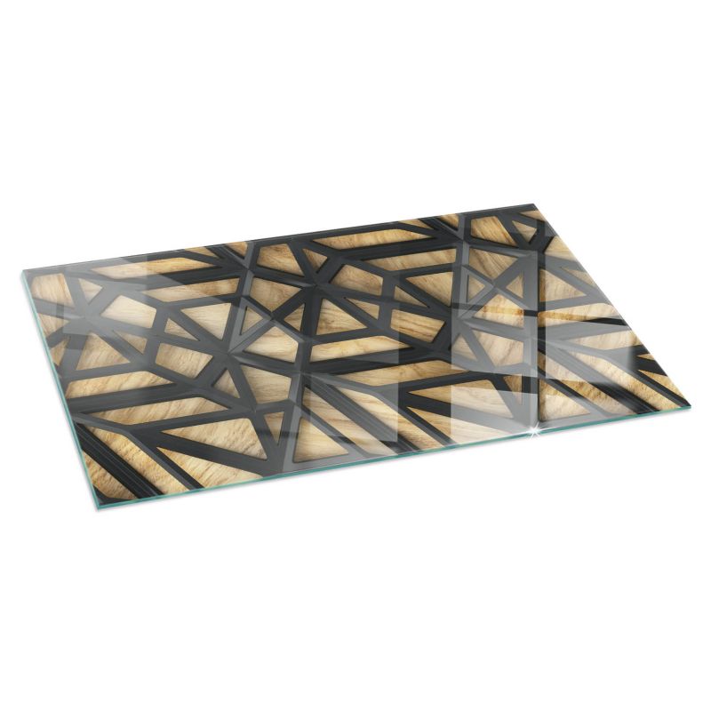 Szklana Podkładka Pod Kominek Prostokąt Wallfluent 140x70 cm Drewniana geometria 1 szt.