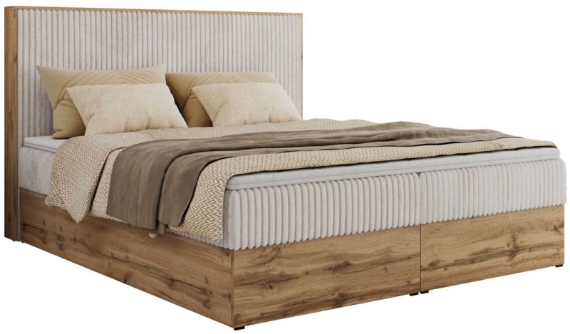 Łóżko kontynentalne MKS Meble WOOD CLASSIC 180x200 H3 beżowy sztruks 1 szt.