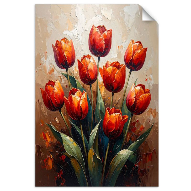 Naklejka na ścianę Feeby Czerwone Tulipany Kwiaty beżowe tło 40x60cm 1szt