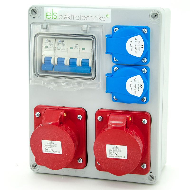 Rozdzielnica budowlana ELS Elektrotechnika 4NO21B21B0 2x16A/5 2x230V, skrzynka elektryczna zabezpieczona B16 3P 1P, 1 szt.