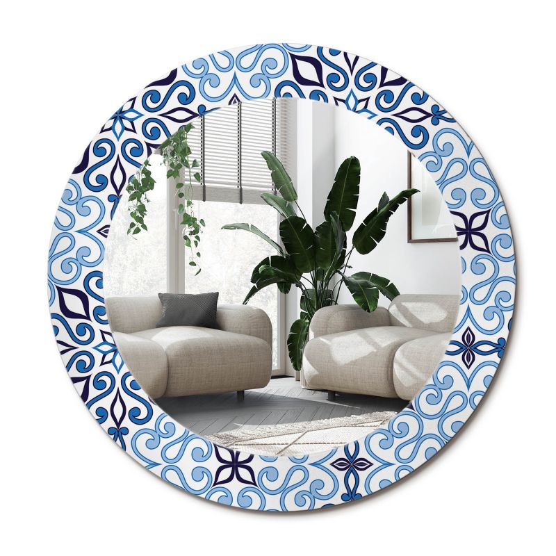 Lustro z nadrukiem Wallfluent fi100 cm Niebieski arabski wzór 1 szt.