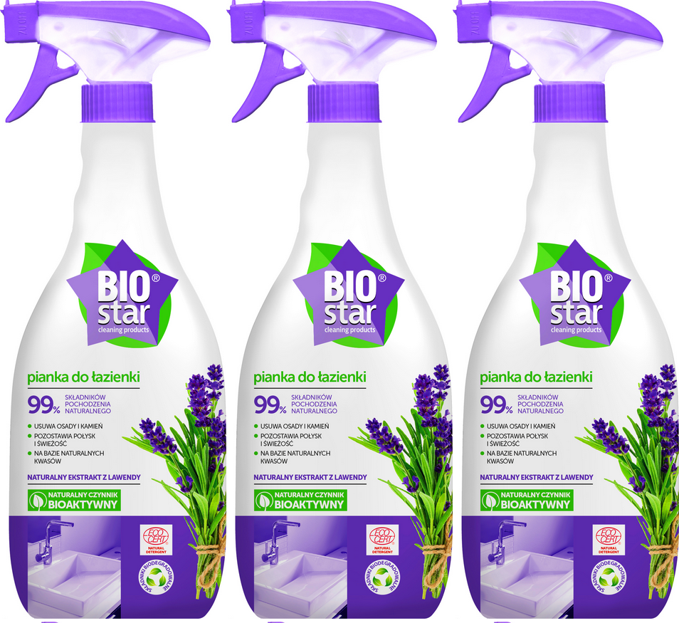 3x Pianka do czyszczenia łazienki BioStar, ekologiczna, lawendowy, 700 ml