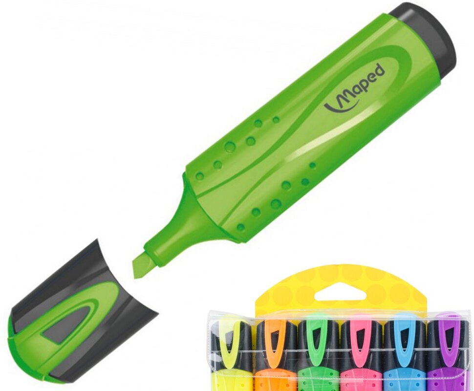 Outlet: USZKODZONE OPAKOWANIE Zakreślacz Maped Fluo Peps, ścięta, 6 sztuk, 5mm, mix kolorów
