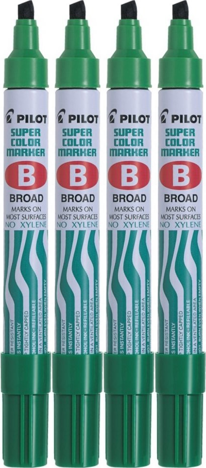 4x Marker permanentny Pilot SCA-B, ścięta, 4.5mm, zielony