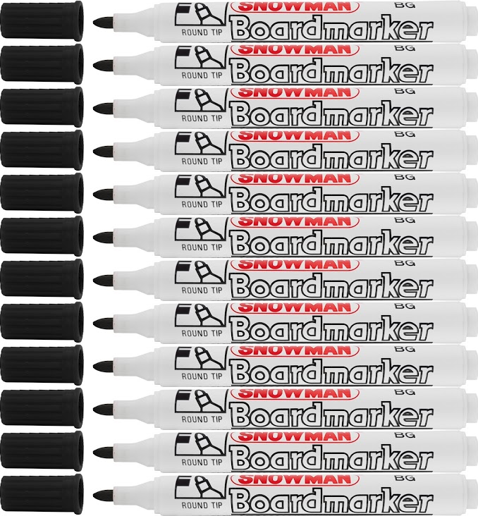 12x Marker suchościeralny Snowman Boardmarker, okrągła, 1.5-3mm, czarny