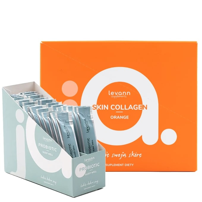 Zestaw Levann "jA" Skin Collagen Pomarańcza, 30 saszetek + Probiotyk Sleep Well, 30 saszetek