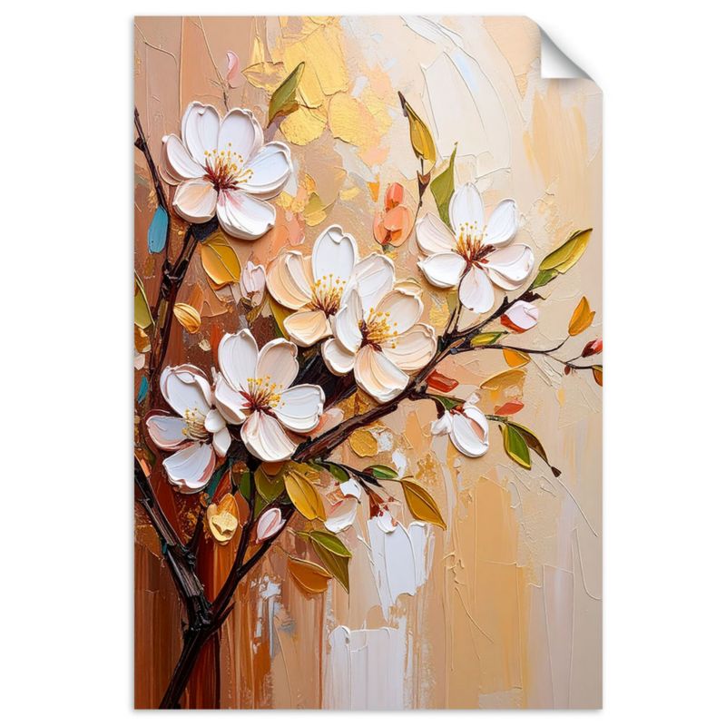 Naklejki samoprzylepne do salonu sypialni Feeby Białe Kwiaty Gałązki efekt farby 90x130cm 1szt