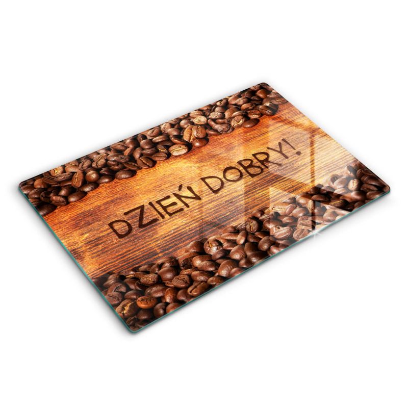 Szklana deska do krojenia Wallfluent 80x52 cm Ziarna Kawy, Napis: Dzień dobry 1 szt.
