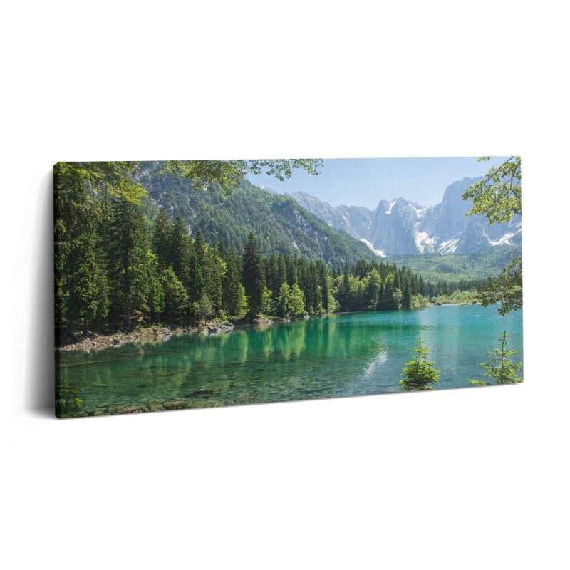 Obraz na płótnie Wallfluent 100x50 cm Górski pejzaż jeziora w lesie 1 szt.