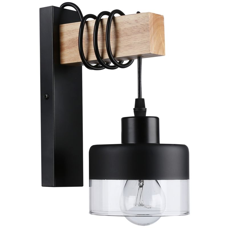 Kinkiet LED MasterLED Stark E27 22cm IP20 czarny z drewnem 1 szt.