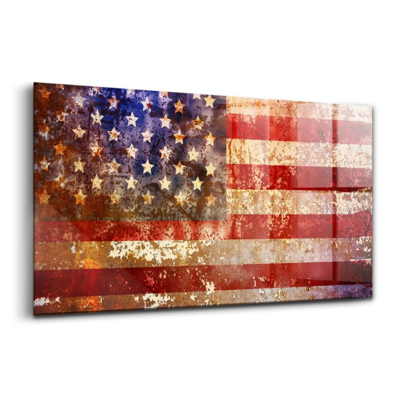 Foto Obraz Ścienny Szklany Wallfluent 100x50 cm Flaga USA w stylu vintage 1 szt.