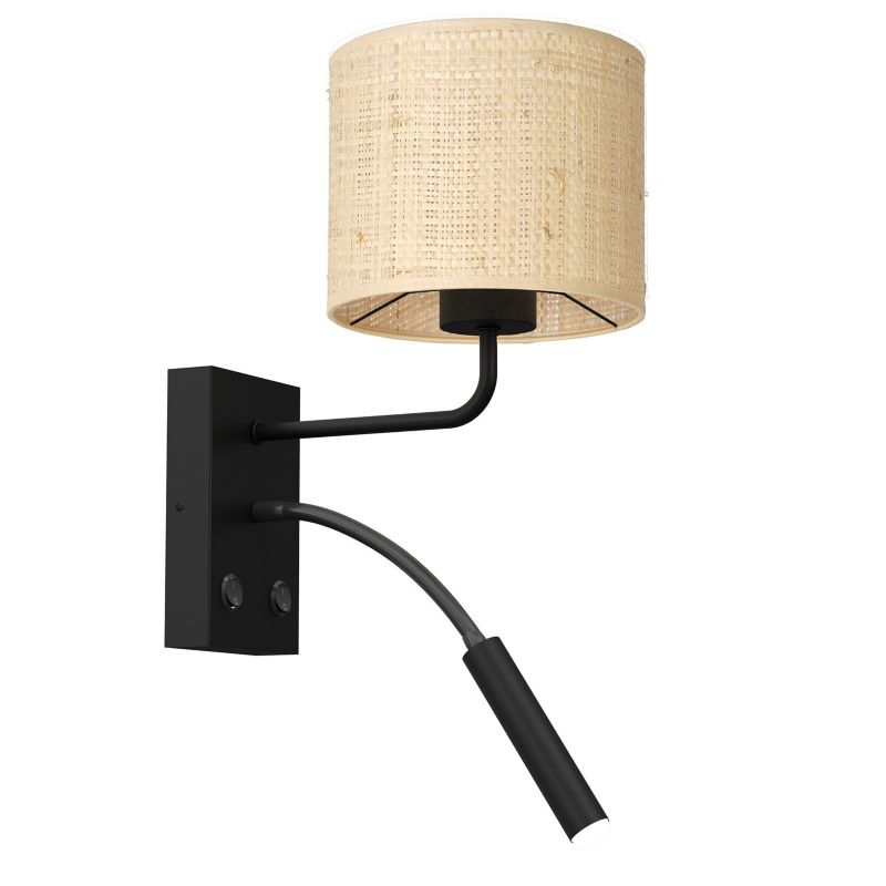 Kinkiet ścienny Luminex Rattan czarny mat-kremowy do czytania z włącznikiem 1 x E27+G9 x 15W IP20 wym: 38 x 18 x 26 cm - 1 szt.