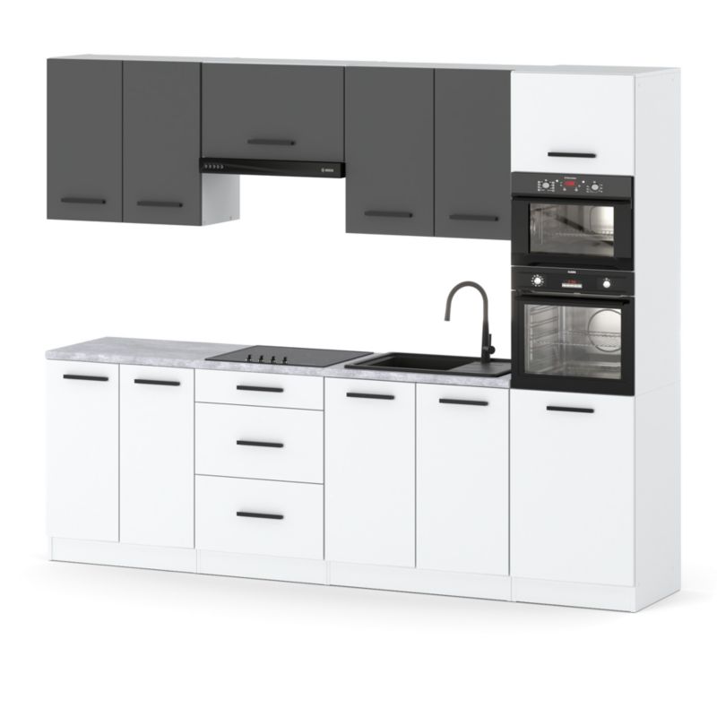 Zestaw Kuchenny Hurtownia-Mebli Z Blatem Kuchnia Marra 260cm Biały Mat Szary Mat/Biały Mat 260x47x217 cm 1szt.