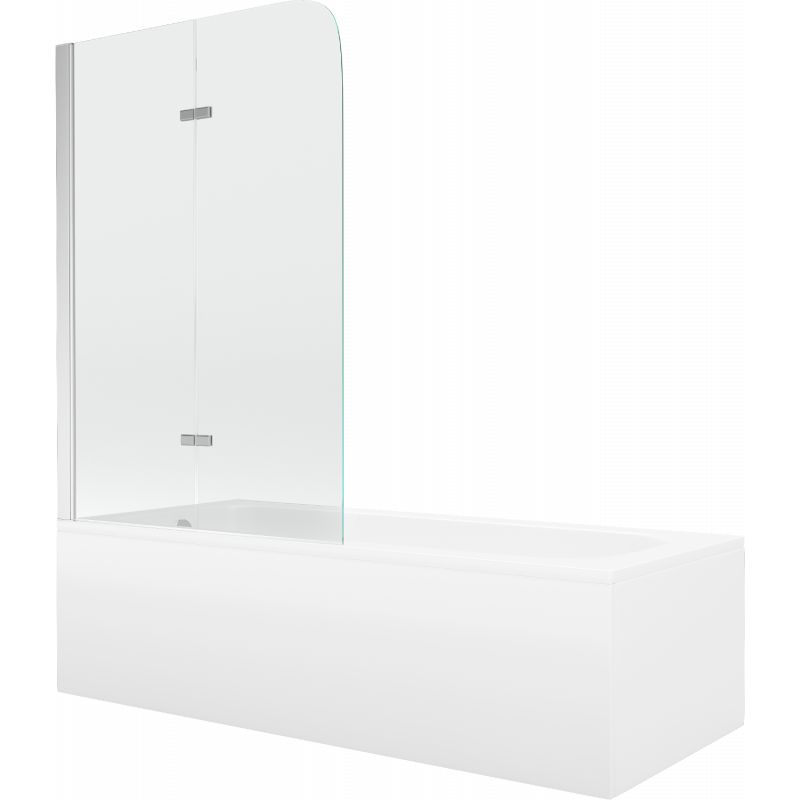 Wanna prostokątna Mexen Vega 150 x 70 cm z obudową i parawanem 2-skrzydłowym 80 cm transparent chrom 1 kpl.
