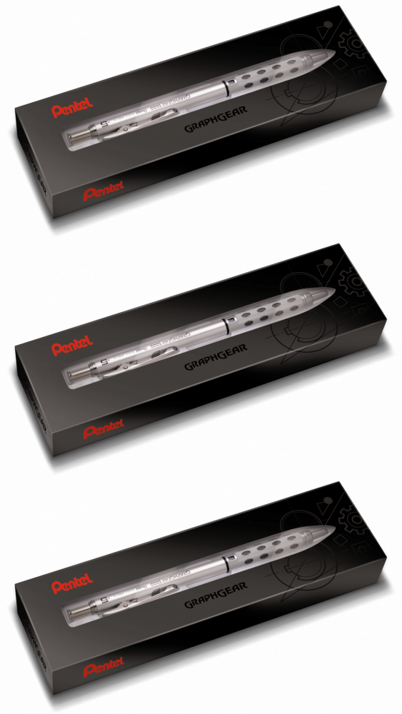 3x Ołówek automatyczny Pentel Graphgear 1000, 0.5mm, z gumką, srebrny