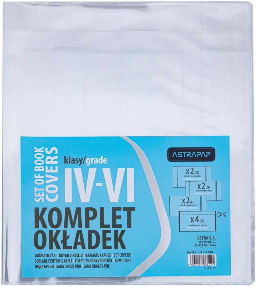 Okładki na zeszyt/książkę Astra Astrapap, do klas IV-VI, 10 sztuk, transparentny