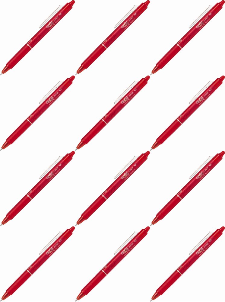 12x Pióro kulkowe wymazywalne Pilot, Frixion Clicker, automatyczne, 0.7mm, czerwony