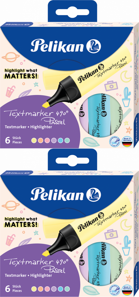 2x Zakreślacz Pelikan 490 Pastel, ścięta, 6 sztuk, mix kolorów pastelowych