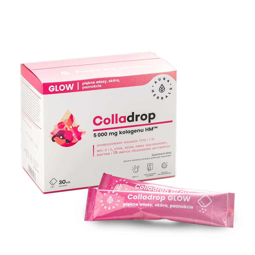 Colladrop Glow kolagen morski 5000mg w saszetkach 30szt Auraherbals