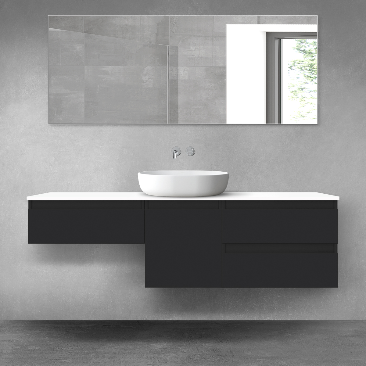 Oltens Vernal zestaw mebli łazienkowych 160 cm z blatem czarny mat/biały połysk 68456300 - Wysyłka w 24h