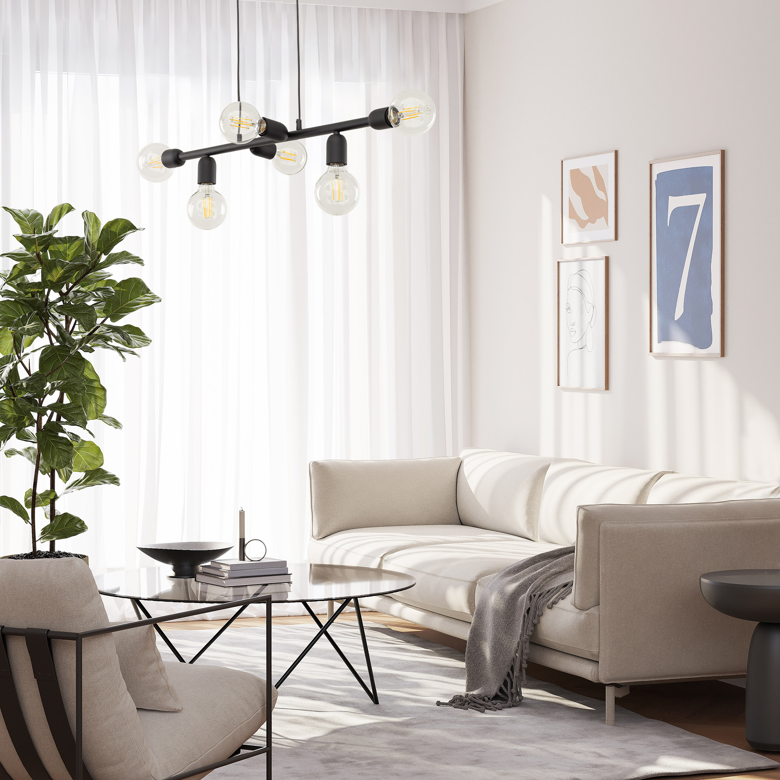 TK Lighting Porto lampa wisząca 6x15W czarny 5721