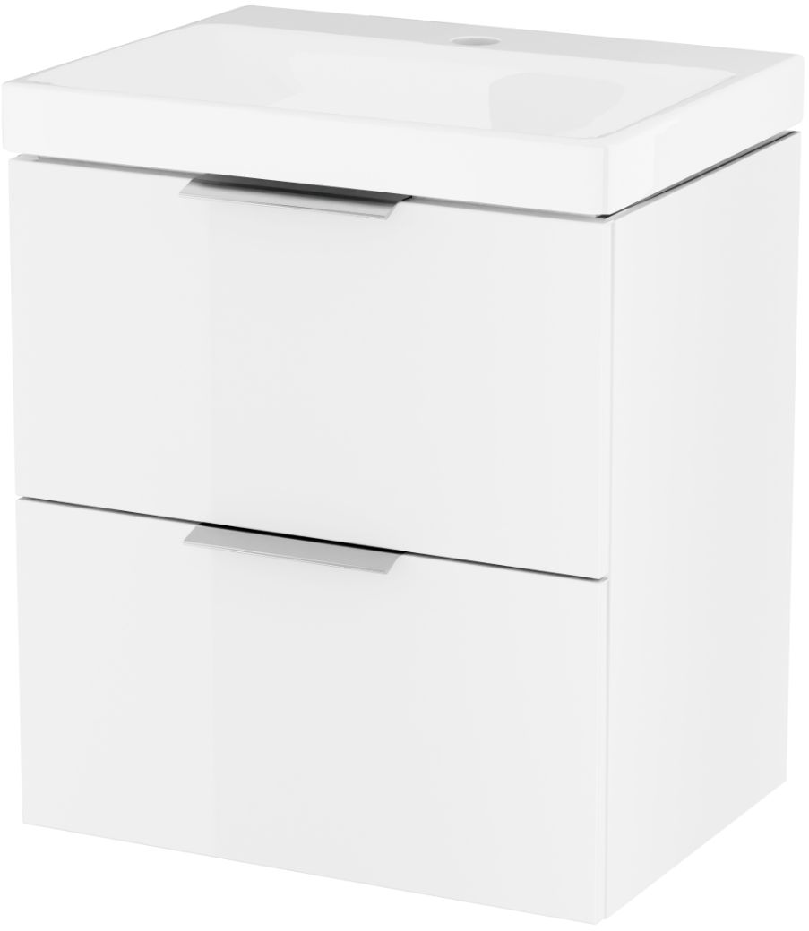 Zestaw Excellent Blanko umywalka z szafką 50 cm i uchwytami meblowymi biały połysk/chrom MLEX.6317.KPL.490.WHCR