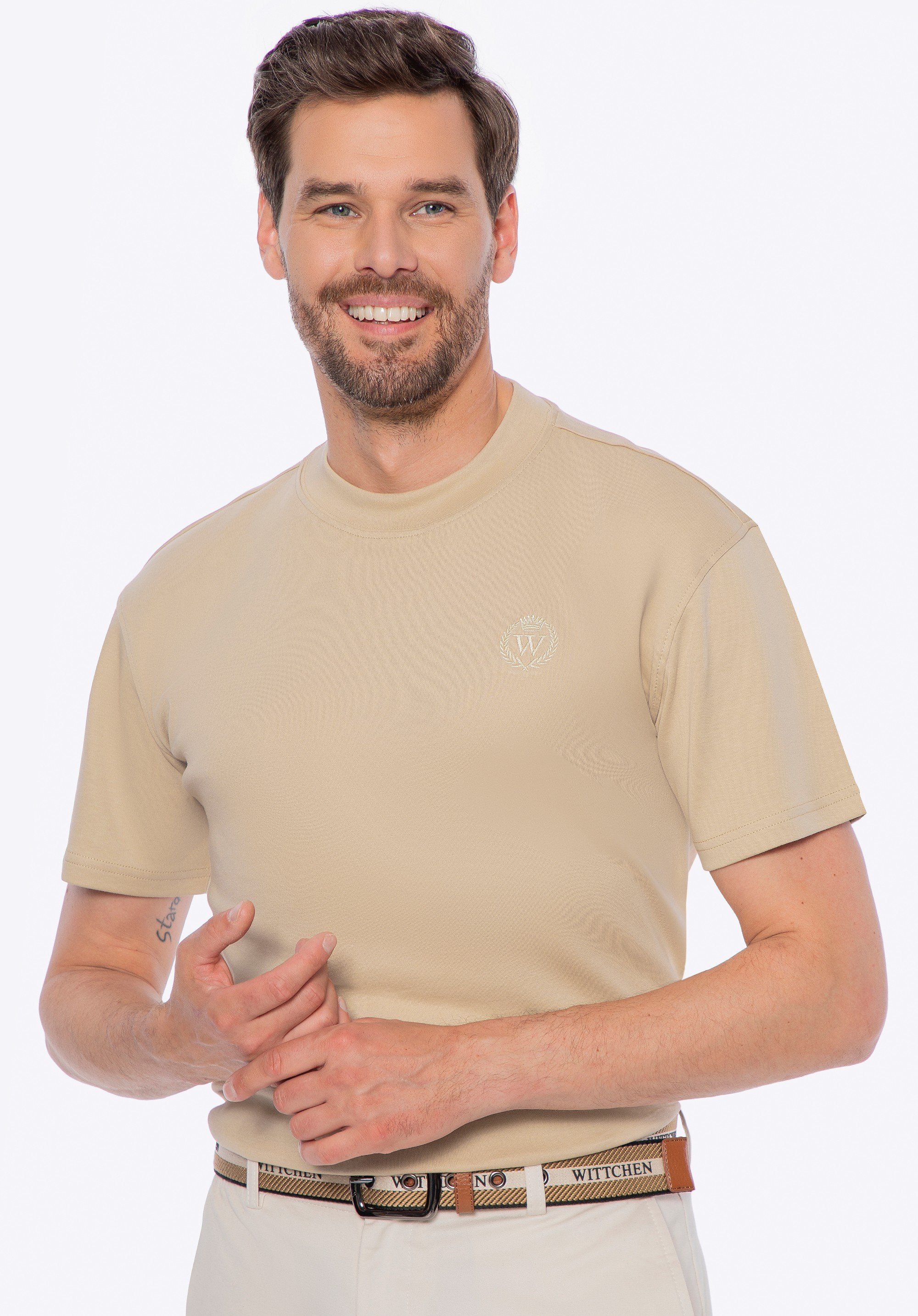 T-shirt męski z bawełny beżowy