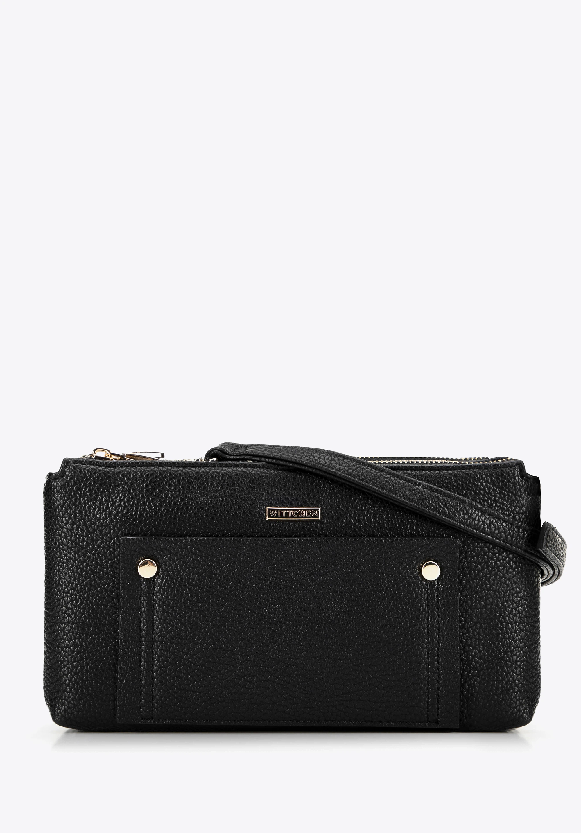 Damska crossbody dwukomorowa z kieszonką czarno - złota
