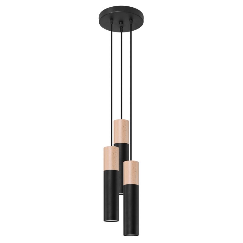 Lampa sufitowa wisząca Sollux Lighting Pablo 1476 czarna-naturalne drewno szerokość 20 cm 3xGU10 x 12W 1 szt.
