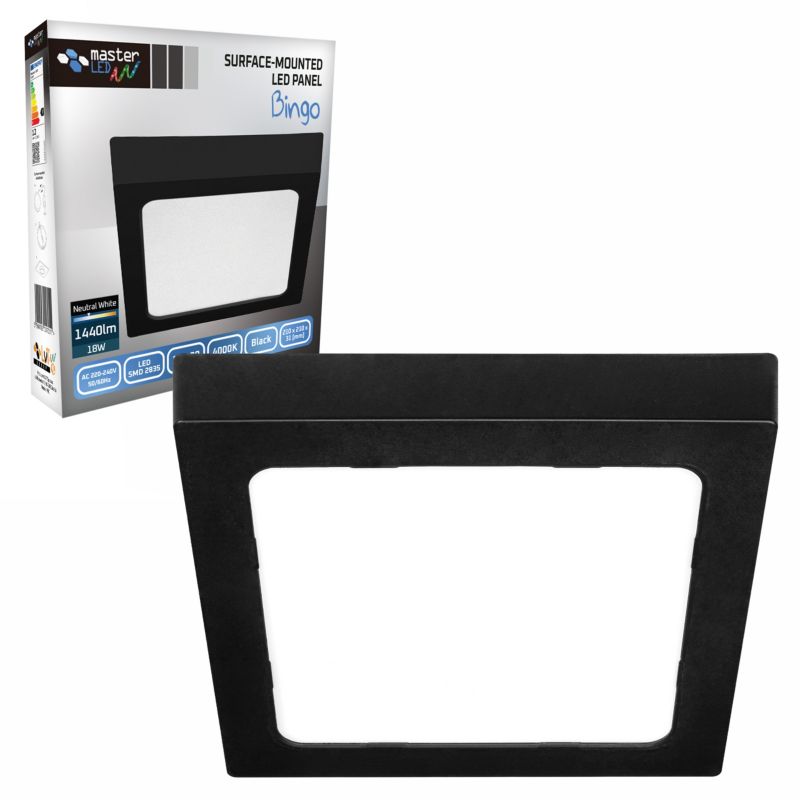 Panel LED MasterLED Bingo 18W 210x210mm IP20 biały neutralny 4000K kwadratowy czarny 1 szt.