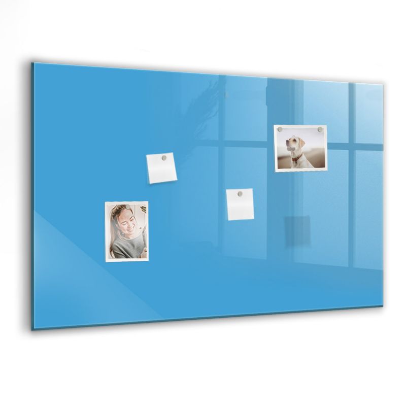 Szklana tablica magnetyczna Wallfluent 90x60 cm Kolor błękitny Czarny marker 1 szt.