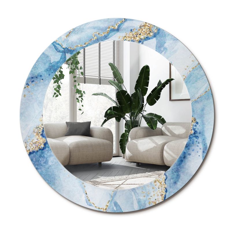 Łazienkowe lustro z ramą Wallfluent fi80 cm Błękitny marmur 1 szt.