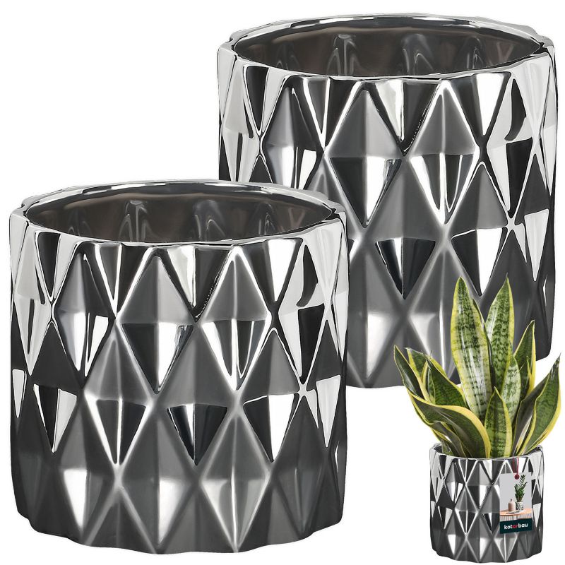 Doniczki ceramiczne KOTARBAU cylinder srebrne 12 cm 2 szt.