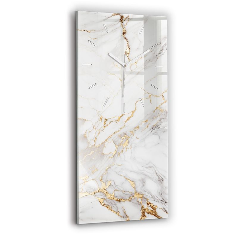 Zegar szklany białe wskazówki Wallfluent 30x60 cm Marmur ozdobny 1 szt.