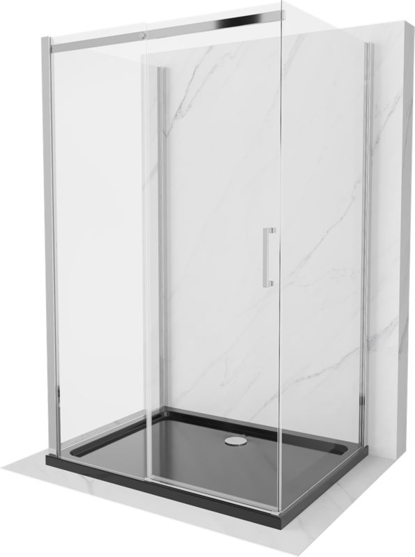 Kabina prysznicowa Mexen Omega 3-ścienna rozsuwana 140 x 100 cm transparent chrom + brodzik Flat 1 szt.