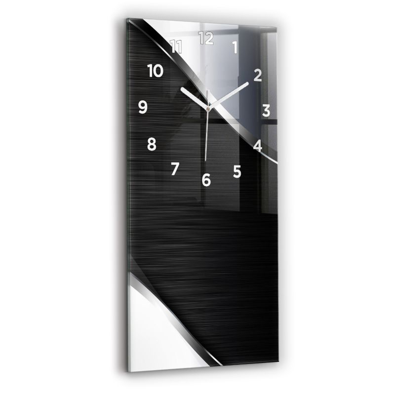 Zegar z białymi wskazówkami Wallfluent 30x60 cm Czarno srebrne linie Szklany 1 szt.