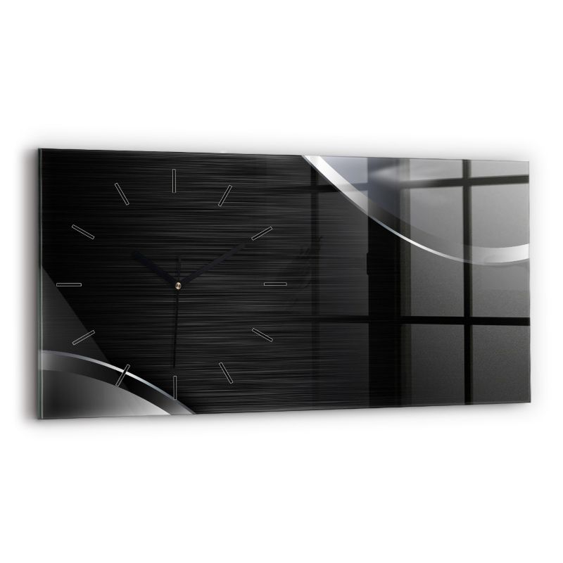 Zegar szklany czarne wskazówki Wallfluent 60x30 cm Czarno srebrne linie 1 szt.