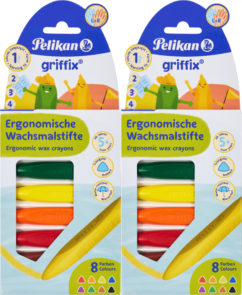 2x Kredki świecowe Pelikan Griffix, trójkątne, 8 sztuk, mix kolorów