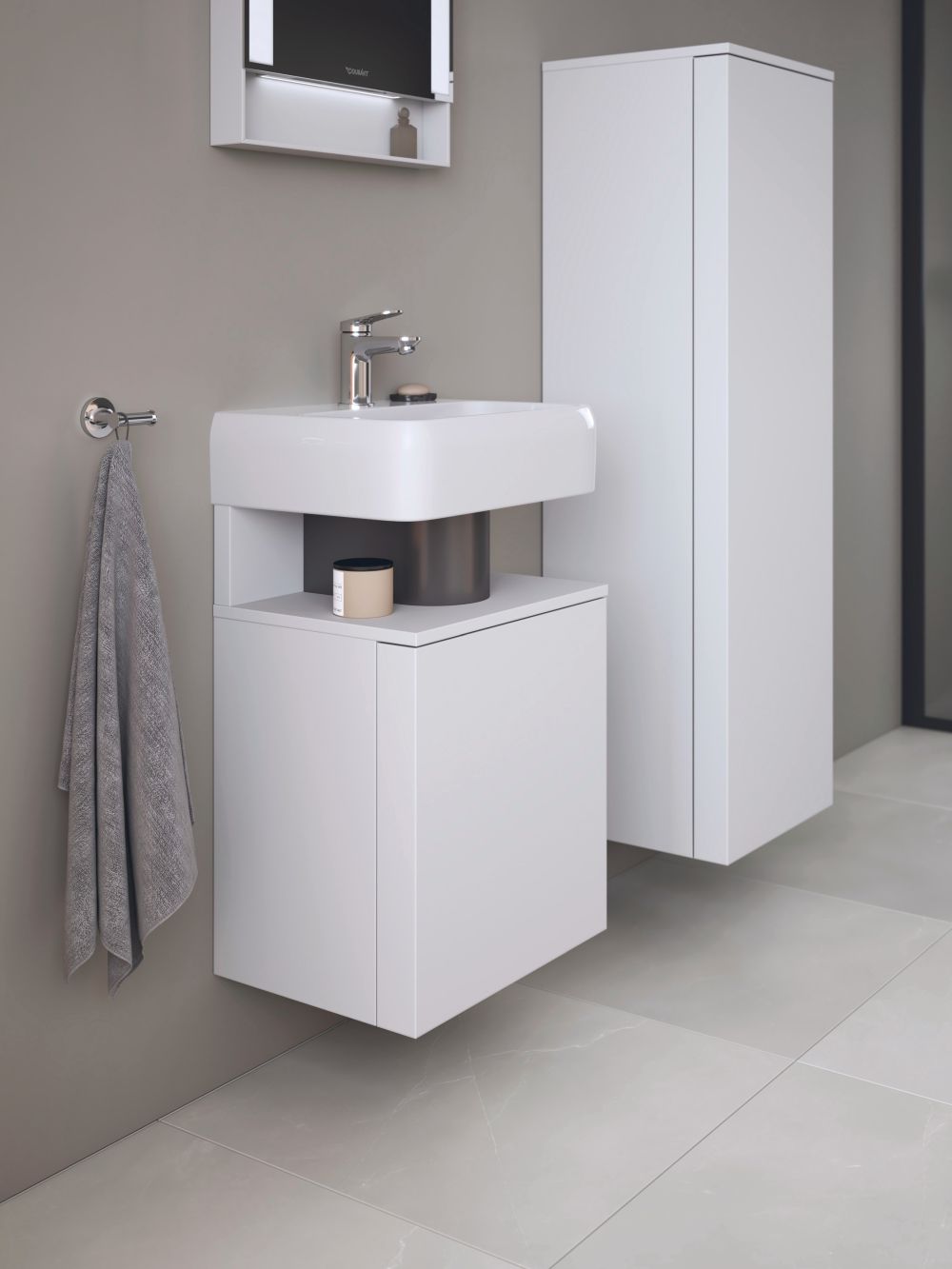 Duravit Qatego szafka 44 cm podumywalkowa wisząca lewa biały mat QA4076L18180000
