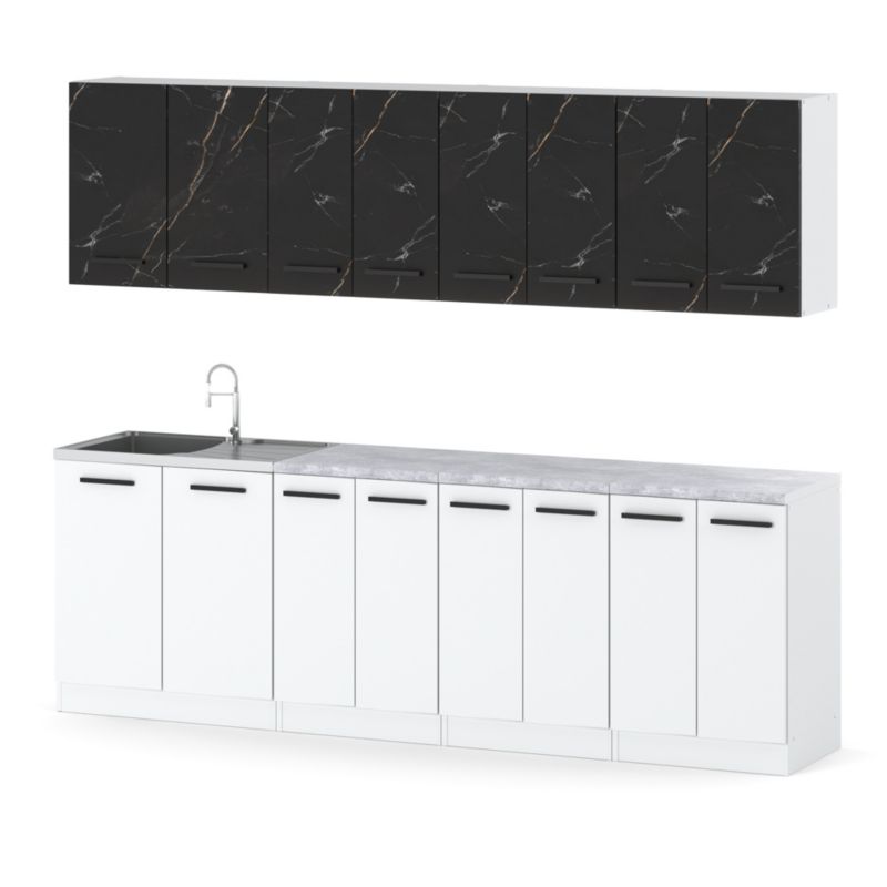 Zestaw Kuchenny Hurtownia-Mebli Z Blatem Kuchnia Vero 260cm Biały Mat San Sebastian/Biały Mat 260x47x145 cm 1szt.